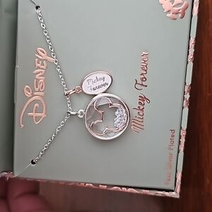 Disney silver plated necklace and rose gold tone mickey mouse pendant